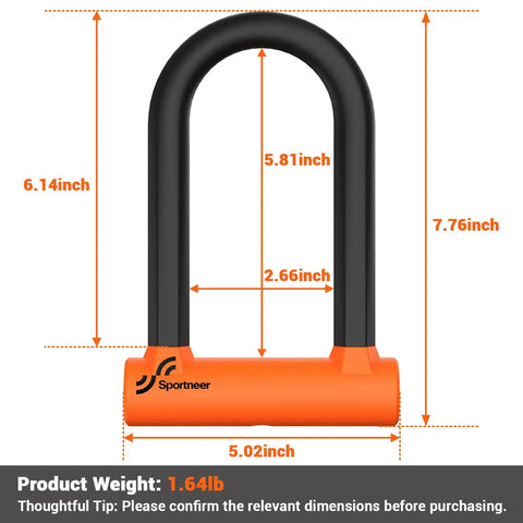 Heavy Duty Bike U Lock With 5ft Steel Cable, 17mm Shackle, Keys, And Sturdy Mounting Bracket, Anti Theft U Lock For Road, Mountain, And Electric Bikes, Weatherproof And Scratch Resistant Orange 7.76 x 5.02 in