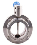 Front view of Sanitary Butterfly Valve With Pull Handle Stainless Steel 304 Tri Clamp Clover Two Point Five Inch Tube OD