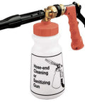 Foamaster Single Ratio Wash Sprayer Nozzle 4 Oz Per Gallon Wide Mouth Fill Foaming Attachment with red handle and white container