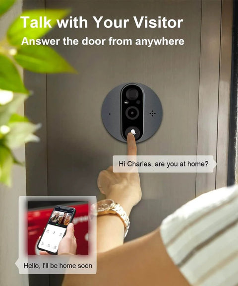 Smart Peephole Camera For Apartment Door With WiFi Viewer 1080P Doorbell Camera Four Point Three Inch LCD Screen in use