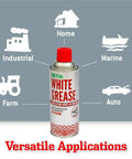 White Lithium Grease Aerosol 11 Oz Drip-Free Non-Staining High Solid Lubricant For Rust Protection And Squeaky Parts.