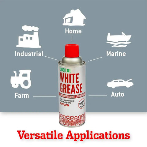 White Lithium Grease Aerosol 11 Oz Drip-Free Non-Staining High Solid Lubricant For Rust Protection And Squeaky Parts.