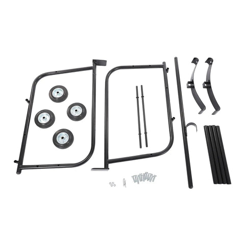 Huge Heavy Duty 55 Gallon Drum Cradle With 600 Lbs Capacity And Retractable Drawbar parts including wheels and steel frame.