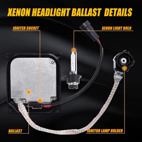 Xenon HID Headlight Ballast Control Module With Igniter D4S kit details for Lexus and Toyota Cars, showing ballast and bulb components.