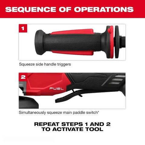 Top Tier Cordless Angle Grinder With Lightning Fast Dual Trigger Brake Plus Smart Kickback Shield instructional grip sequence.