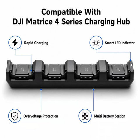 All In One Multi TB Battery Charging Hub For 4 Series Drones with Smart LED Indicator, rapid charging, and safety features.