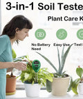 Woman using 3 In 1 All In One Soil Moisture Meter With Upgraded Stainless Steel Probes PH Light And Moisture Tester for indoor plants.