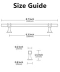 Size guide for Ten Pack Gold Cabinet Pulls With Six And One Quarter Inch Hole Centers And Eight Inch Overall Length Square Cabinet Handles.