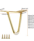 Solid As A Rock Premium Gold Hairpin Desk Legs 4 Pack Heavy Duty Steel Furniture Feet Replacement For Couches Side Tables And Cabinets 250mm Tall No Sweat Install with measurements and screws