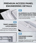 Slick White Attic Access Panel Door For Drywall Featuring Smooth Pull Open Design And Hella Sturdy Aluminum Frame Build Hidden Inspection Hatch Cover For Plumbing Vent Systems 20X29 Inch engineering details including durable frame and twist-handle design.