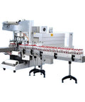 Automatic Heat Shrink Sleeve Label Wrapping Machine For Bottles with integrated conveyor and sealed heating bar in a packaging setup.
