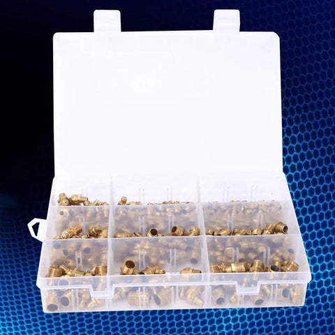 Grease Nipple Assortment Kit With 160 Piece Zerk Fittings In M6 M8 M10 And 45 90 180 Degree Angles in open plastic case