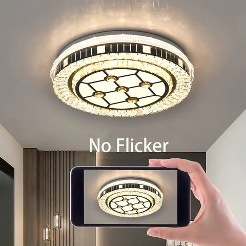 Dimmable Crystal LED Ceiling Light With Remote Control Eighteen Point Nine Inch Flush Mount Fixture 45W showing no flicker effect