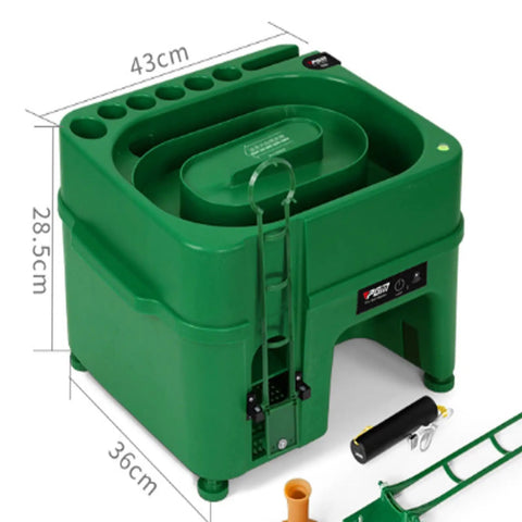Launch Monitor With Automatic Ball Dispenser And Swing Trainer dimensions, green unit for indoor and outdoor golf practice.