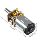 Close-up of Two Pack 6V DC 100 RPM N20 Gear Motor High Torque Micro Geared Motor for DIY projects with dimensions.