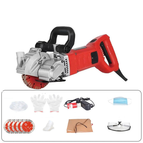 Kickass Electric Wall Chaser And Groove Cutting Machine Built To Slice Through Brick Concrete Without Breaking a Sweat Ergonomic Heavy Duty Tool with accessories.