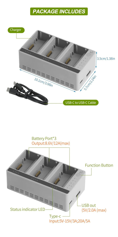 Three Bay Drone Battery Charging Dock For L1 And X1 Batteries Fast Three Battery Charging Station With LED Indicators