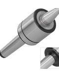 MK2 1-slot live center for lathes, 60° Morse taper, steel construction, close-up of center point