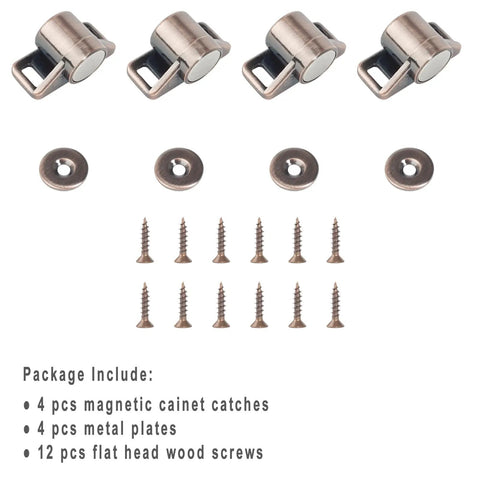 Four Pack Cabinet Door Magnetic Catches With Strong Magnets For Secure Quiet Closures and 12 Mounting Screws