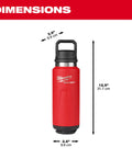 Packout 36oz Insulated Bottle With Chug Lid All Day Thermal Retention Double Wall Vacuum Insulation Keeps Drinks Hot Or Cold Longer Twist To Lock Packout Connectivity Durable Build For Worksite Or Adventure showing dimensions