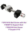 Sick SFU1610 Ballscrew Kit With C7 Precision Grade Providing Butter Smooth Movement For Your 3D Printer Builds Featuring Single Nut BKBF12 Bearing Block DSG16H Coupler With 1400MM Run Length Makes Build Faster Easier And More Fun Starting Today. SFU1610 ballscrew with BKBF12 support seat, DSG16H nut house, and coupler