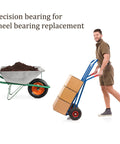 MR117-2RS chrome steel bearings for wheel replacement with man pushing hand truck and wheelbarrow filled with soil