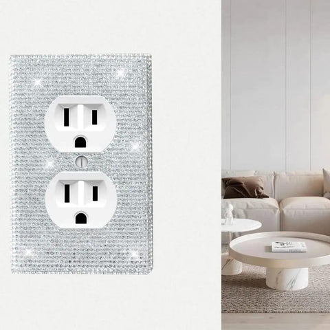 Shiny Rhinestones Wall Plates Bling Light Switch Covers Four Piece White Outlet Covers Decorative Wall Plate Wall Socket Cover For Home Decor Easy To Install Durable Plastic Faux Crystal Sparkle