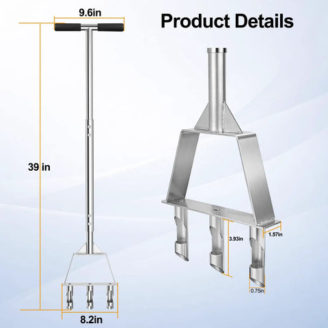 Manual Core Aerator Lawn Tool With Stainless Steel Tines 3 Hollow Tines Lawn Aerator dimensions and details