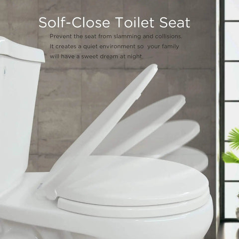Round Toilet Seat With Non Slip Bumpers Universal Quiet Close Lid Easy To Install Never Loosen Fits Standard Round Toilets Bowl Durable White With Soft Close Hinges System.