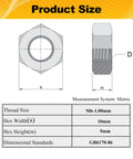 Product size diagram for Badass M6 Hex Nuts 100 Piece Set Premium Carbon Steel Black Oxide Coating with measurements.
