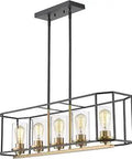 Five Light Kitchen Island Pendant Light In Gold And Black Modern Linear Chandelier For Flat Or Sloped Ceilings Easy Install