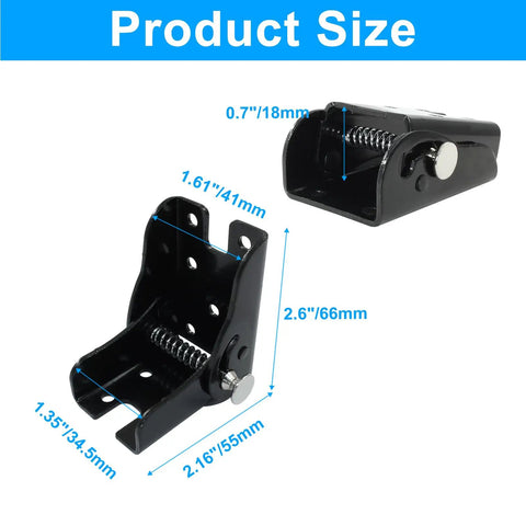 Badass Heavy Duty 90 Degree Folding Table Leg Brackets 2 Pack Black Zinc Plated Iron shown with size measurements for each bracket.