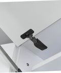 Soft Close Cabinet Hinges With Concealed Damping Mechanism for quieter kitchen and bathroom cabinets, shown installed on a white cabinet.