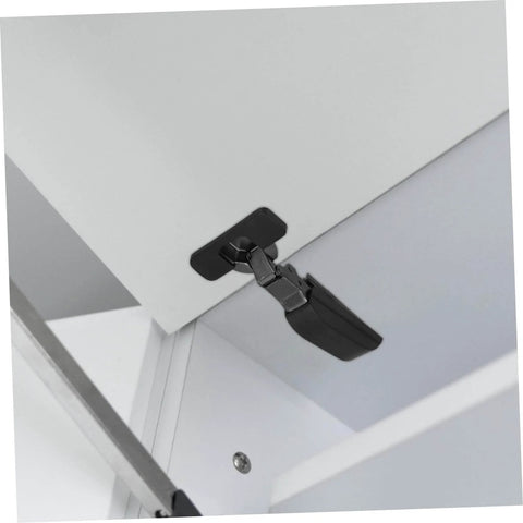 Soft Close Cabinet Hinges With Concealed Damping Mechanism for quieter kitchen and bathroom cabinets, shown installed on a white cabinet.