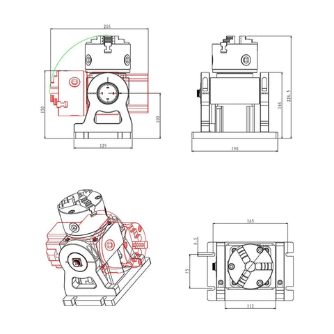 100 Millimeter Three Jaw Chuck Rotary Axis Adapter Runs Slick With Reliable Grip Precision Mount Kit technical drawing diagram.