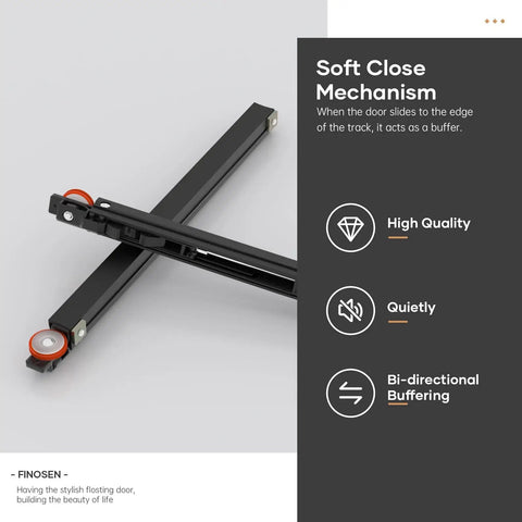 38 Inch Concealed Sliding Barn Door Hardware With Soft Close System Aluminum Track components on display