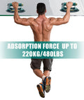 Two 8-inch heavy-duty glass suction cups with green metal handles lifting a glass panel; load up to 220 kg (480 lb).