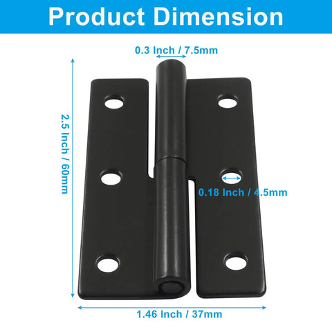 2 Pack 2.5 Inch Black Right Off Hinge Heavy Duty Iron Hinge For Indoor Outdoor Doors And Cabinets Built To Withstand Humidity Weather And Daily Wear Sleek Durable Finish For Long Lasting Use, black iron hinge dimension view