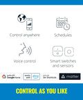 Smart LED Strip Starter Kit 6.6 Foot With 3.3 Foot Extension Full Color Low Voltage Lighting Connects To Your Wi Fi Network No Fuss Setup Control With Voice Or App Works With Google Home Alexa And Siri Shortcuts icons for control and compatibility features