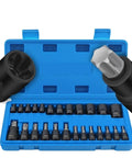 Top Tier Hjkltopu E Type Spline Socket Set With Hollow Hex Bits For Auto Repair 1/4 3/8 1/2 Inch Drive 25mm To 55mm Size Combo Kit Made Tough For Garage Work, blue case open