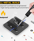 Third Hand Soldering Clamp With Magnetic Clip in use with soldering iron on metal stand, showing stability for precise electronics work