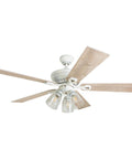 52 Inch Farmhouse LED Ceiling Fan With Light, Pull Chain, Three Mounting Options, Reversible Motor, Dual Finish Distressed White Blades