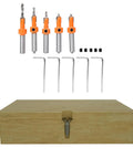 Five Piece Countersink Drill Bit Set With YG8 Alloy Cutter Heads, 2.8 To 4mm Drill Diameter, in case, for wood and aluminum work