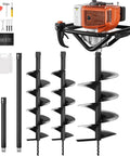 Gas Powered Auger Post Hole Digger With 72cc Engine Includes 6 Inch And 8 Inch Drill Bits Two Extension Rods and Toolkit