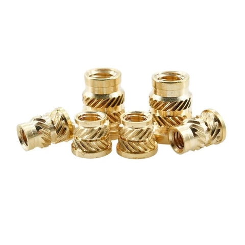 Close-up of 20 Pcs M6 Knurled Brass Threaded Inserts For 3D Printing, Copper Heat Resistant Press Flange Nuts