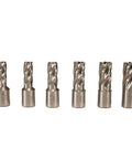 Seven piece HSS annular cutter kit for Heavy Duty Magnetic Drill Press With Rack And Pinion Control For Smooth Metal Work.