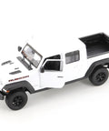 Jeep Gladiator 1/27 Scale Diecast Pickup Truck Model In White With Openable Doors And Tailgate Dope Collectible Car. Side view.