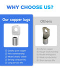 Comparison of 80 Pieces Copper Wire Lugs Battery Cable Ends Assortment For AWG 2 4 6 8 10 12 Gauge With 3 To 1 Heat Shrink Tubing