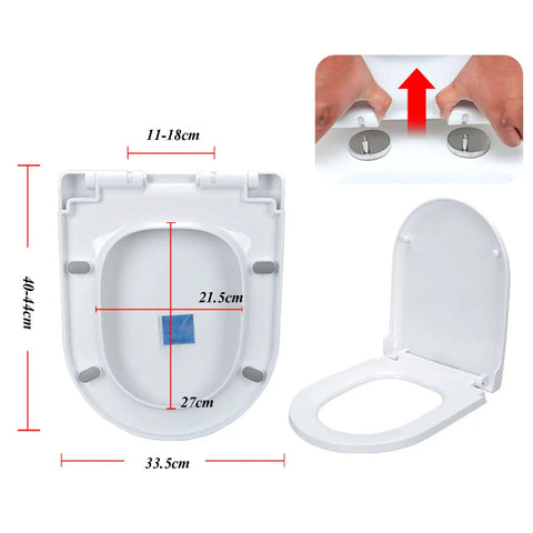 Top view and dimensions of Dope Pink Glitter Resin Toilet Seat With Smooth Glide Shut Lid And Quick Release Hinges for elongated bowls.
