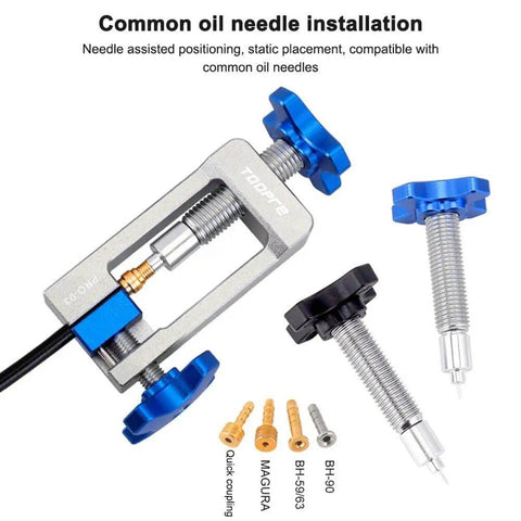 Bike Disc Brake Olive Connector And Needle Driver Kit With Cable Pliers And Hose Cutting Tool, showing oil needle installation components